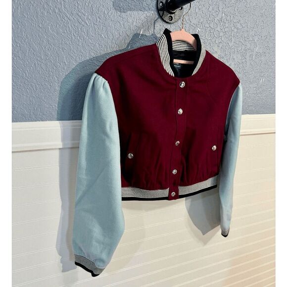 Anthropologie Maeve Colorblock Cropped Varisty Bomber Jacket - Picture 11 of 11